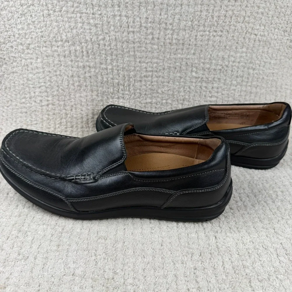 Vionic Preston Mens Black Leather Slip On Loafers Moc Toe Shoes 11 556PRESTON